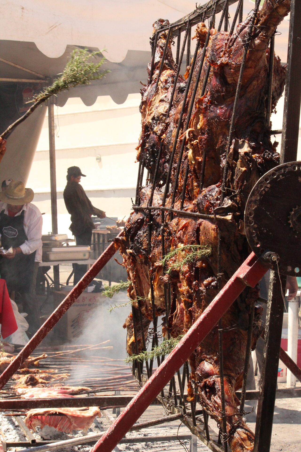 Parrilla vertical con costillas y cortes ahumados